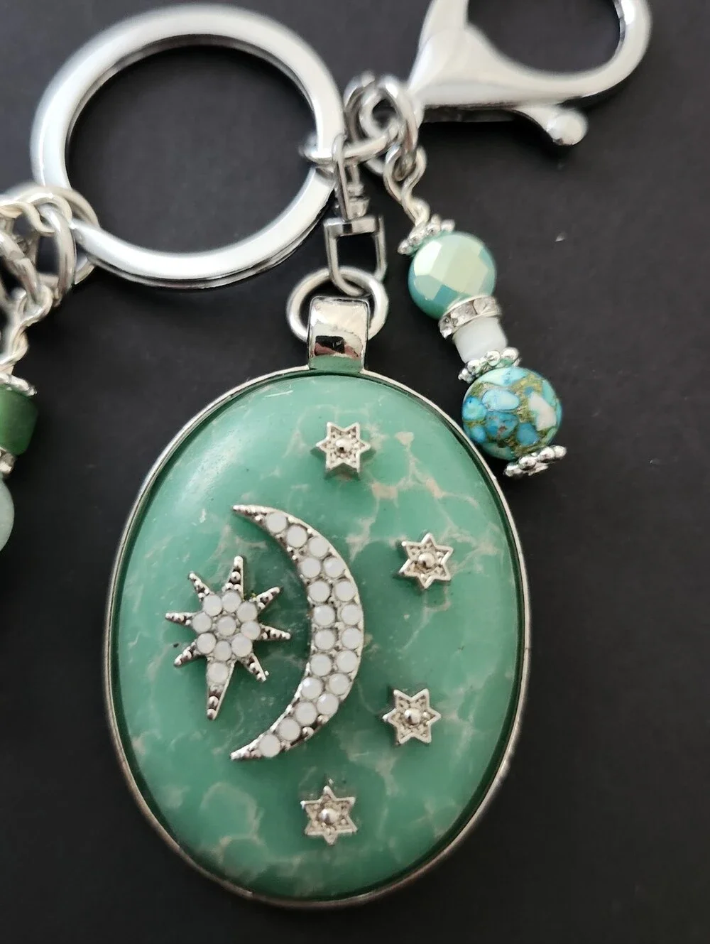Celestial Stone Purse Charm or Keychain Aventurine Turquoise Handcrafted